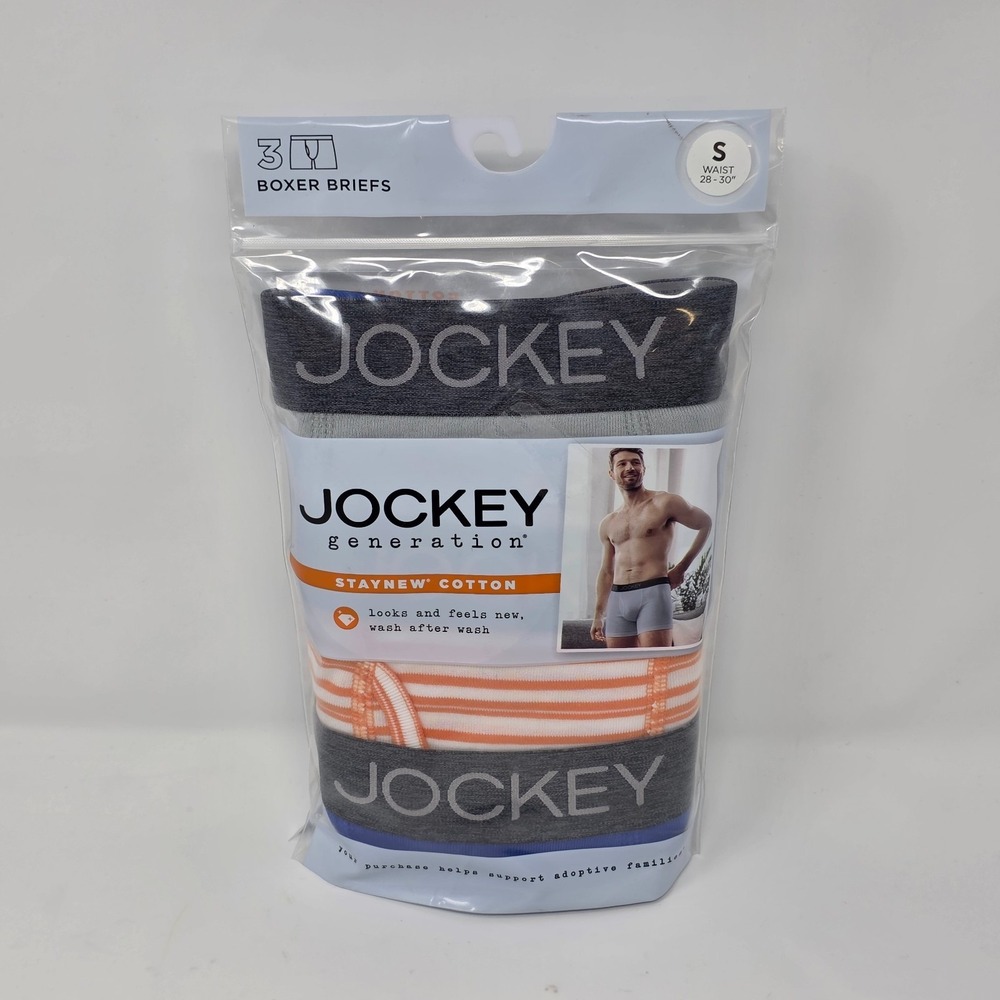Jockey Generation Stay New Cotton‎ Boxer Briefs 3 Pack Mens Size Small Blue Gray